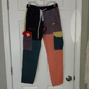 26" W 36" L Stussy Laguna Beach Cali Patchwork Pants With Black Sabboth Patch